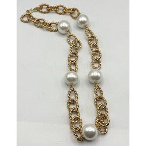 Vintage Kenneth Lane Textured chain Pearl Necklace